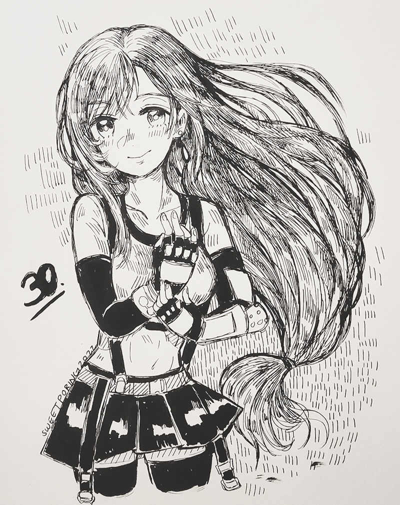 Fountain Pen medium for #Inktober2022 festivity. 30th prompt - Gear. Tifa Lockhart from Final Fantasy VII Remake.