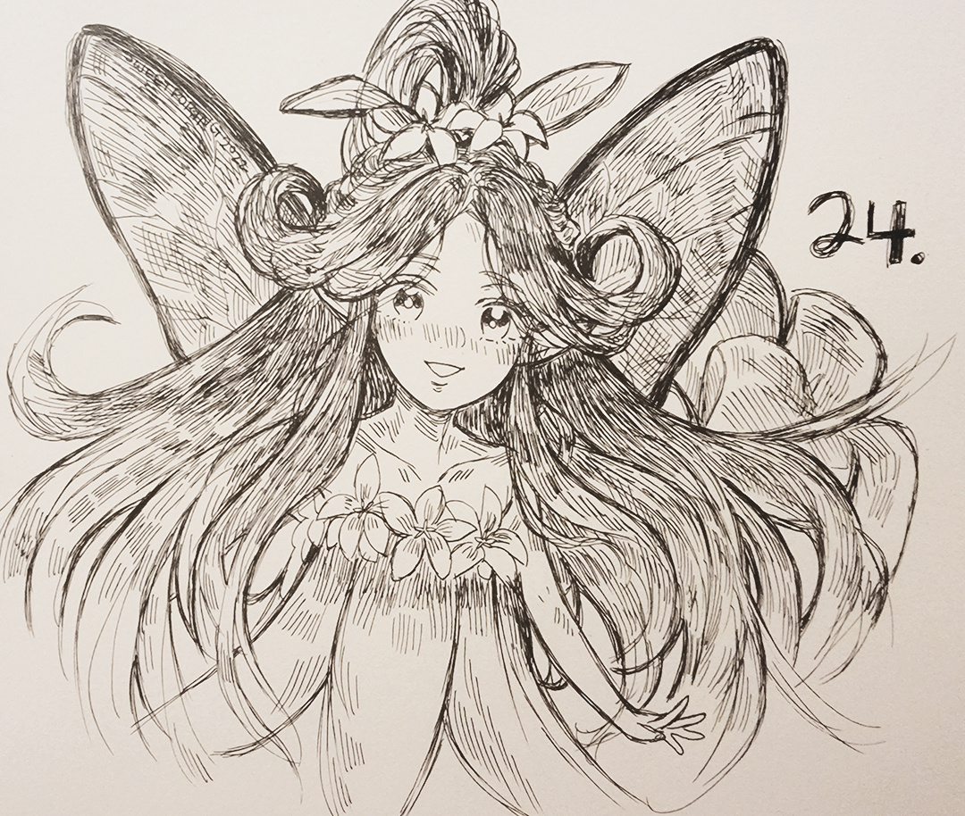 Fountain Pen medium for #Inktober2022 festivity. 24th prompt - Fairy. Faerie from Trials of Mana (Seiken Denesetsu 3).