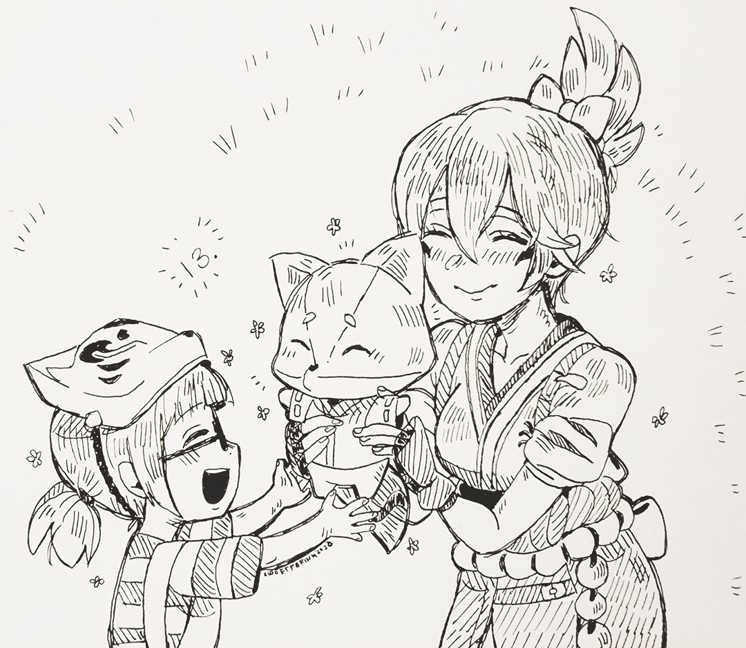 Fountain Pen medium for #Inktober2022 festivity. 13th prompt - Kind. Inspired by the animation short of Kiriko giving the fox plushie to the little girl from Overwatch 2.