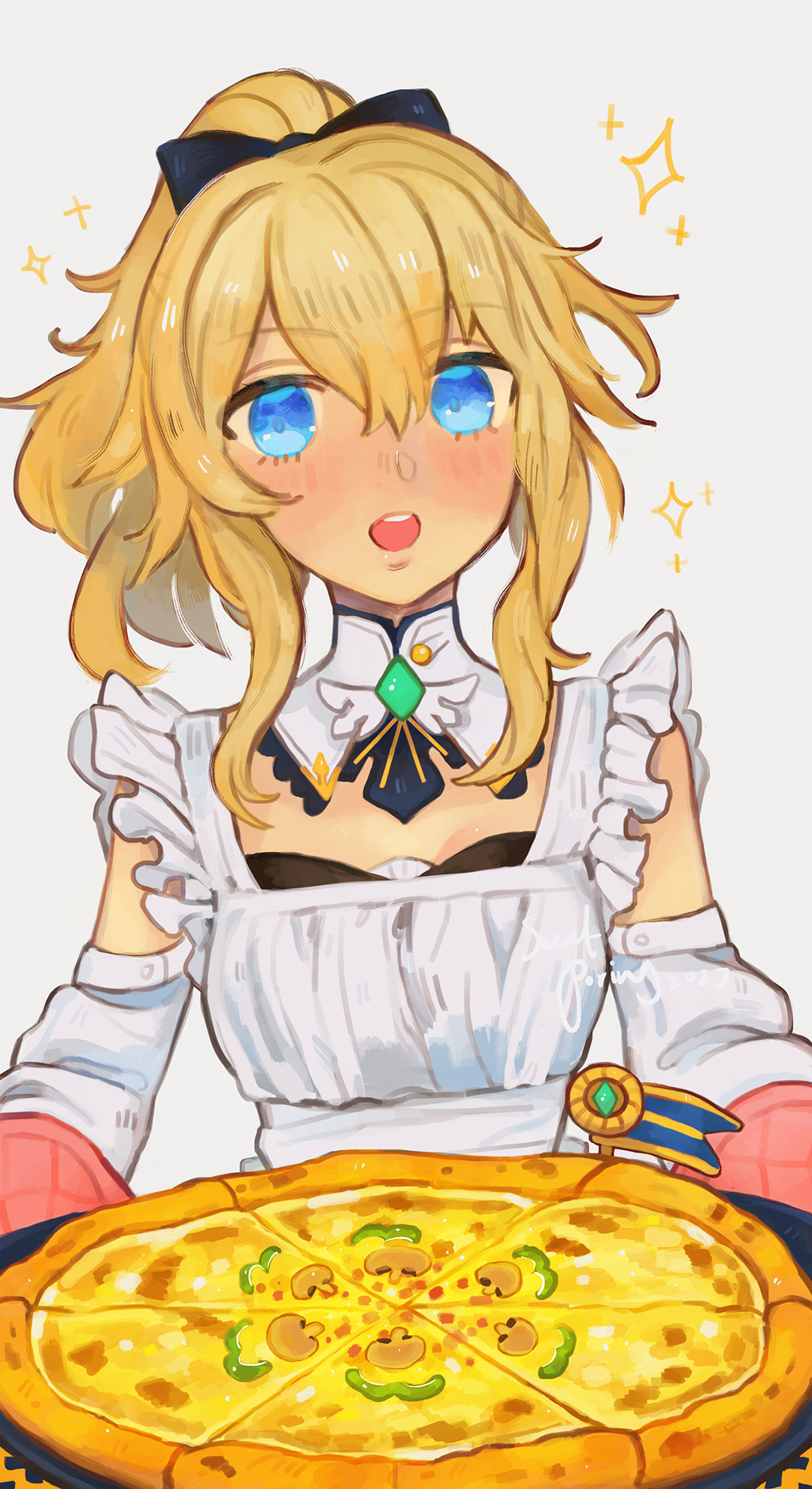 Character fanart of Jean featuring her specialty pizza ✨from Genshin Impact.