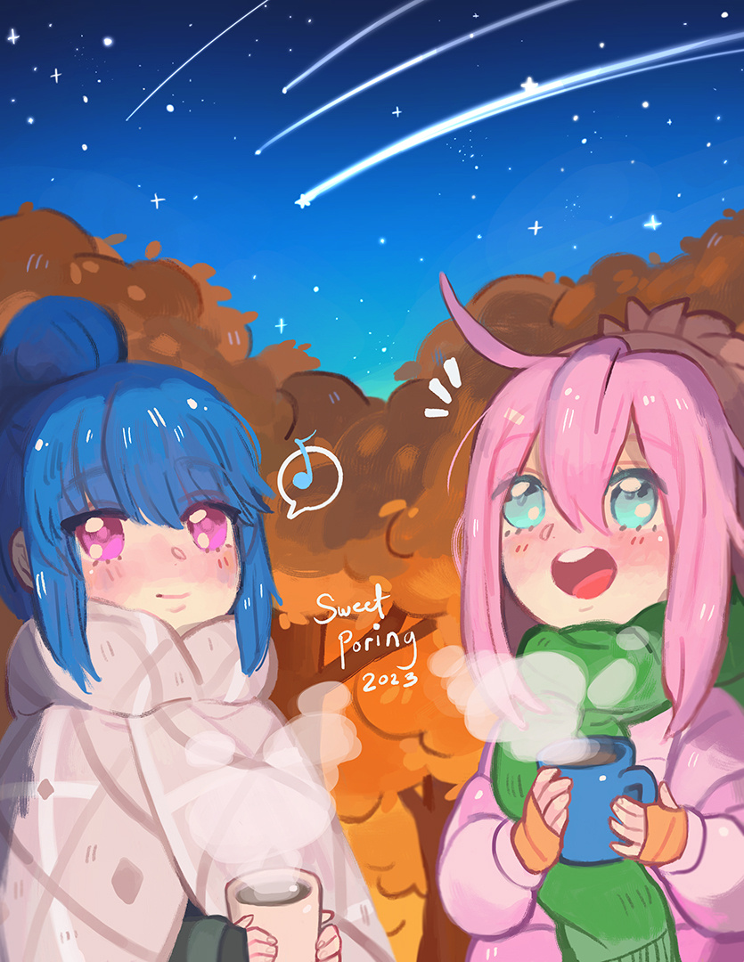 Fanart of Rin and Nadeshiko from Yuru Camp / Laid-back Camp.